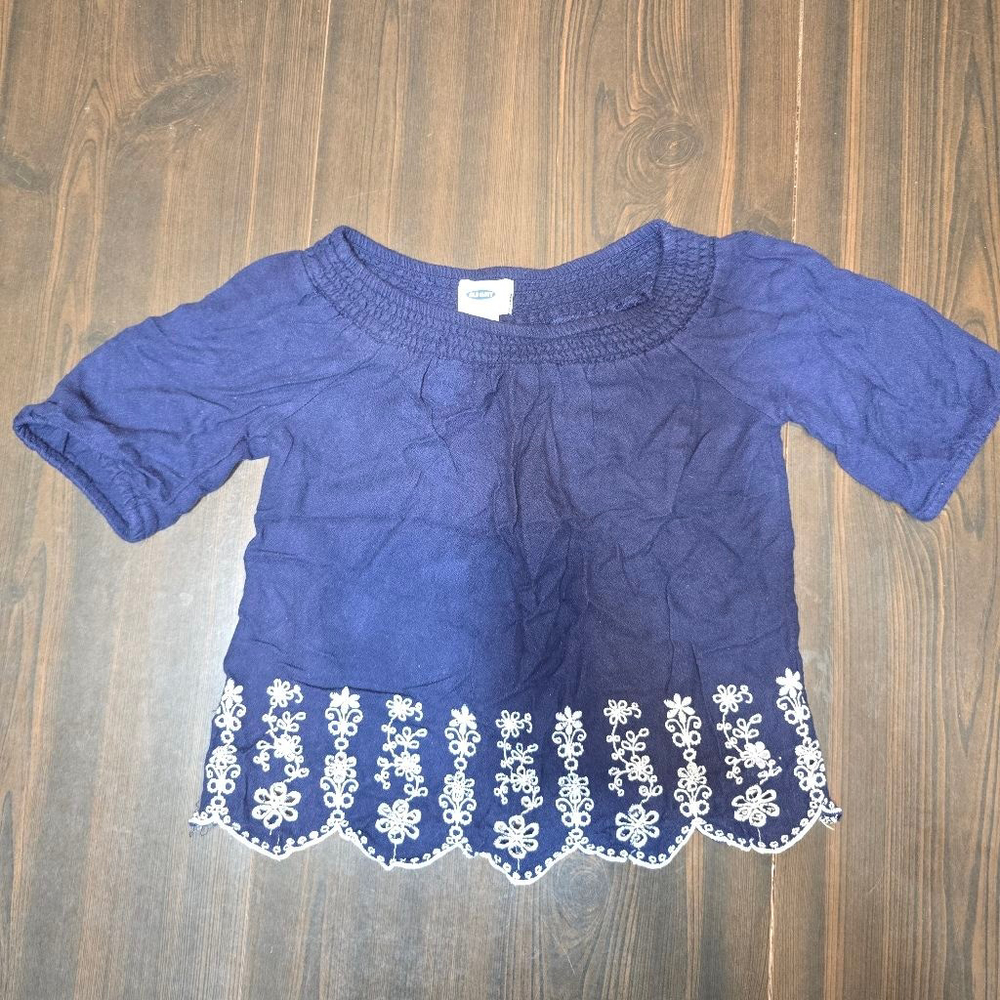 Girls Old Navy Blouse Blue White Embroidered Size S
